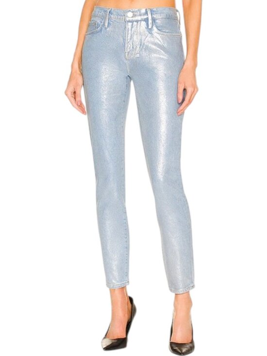 Frame Denim Denim - FRAME Le Skinny de Jeanne Metallic Silver Coated Jeans NWT Size 24